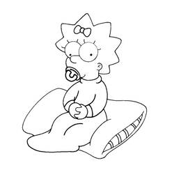 Coloriage Maggie Simpson assise sur un coussin
