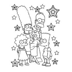 Coloriage Homer Simpson et sa famille entourés d'étoiles