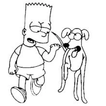 Coloriage Bart Simpson se promène avec son chien