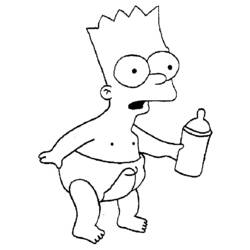 Coloriage Bart Simpson bébé avec son biberon