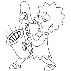 Coloriage Lisa Simpson jouant du saxophone
