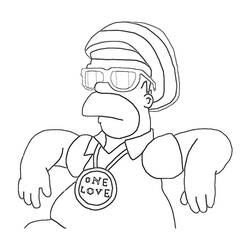 Coloriage Homer Simpson avec un bonnet rasta et des lunettes de soleil
