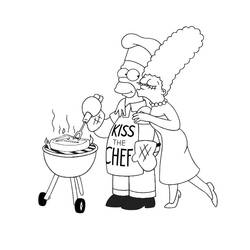 Coloriage Homer Simpson au barbecue avec Marge