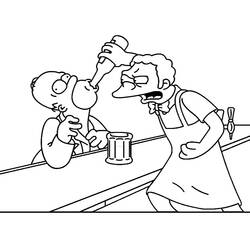 Coloriage Moe Szyslak servant Homer Simpson au bar