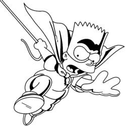 Coloriage Bart en cape et masque, perche dans la main