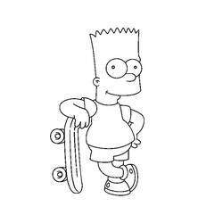 Coloriage Bart en débardeur, short et skate à côté