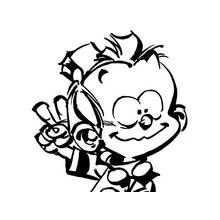 Coloriage Le Petit Spirou fait un signe de victoire