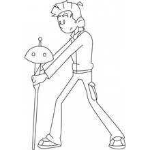 Coloriage Spirou en position d'attaque avec son bâton