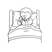 Coloriage Tchoupi et Doudou au lit