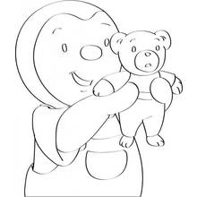 Coloriage T'choupi tenant son doudou l'ourson