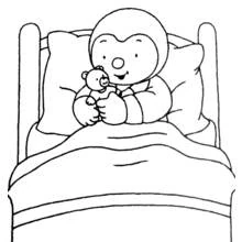 Coloriage T'choupi au lit avec son doudou