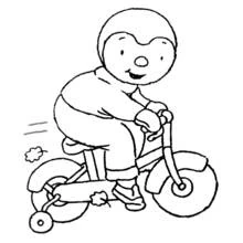 Coloriage T'choupi roulant à vélo