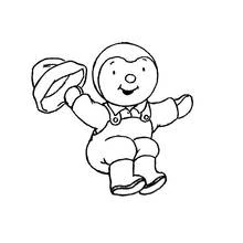 Coloriage T'choupi sautant joyeusement avec son chapeau