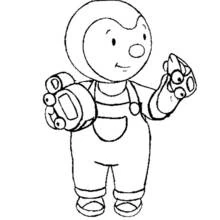 Coloriage T'choupi tenant deux petites voitures