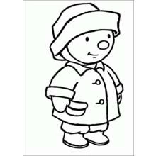 Coloriage T'choupi habillé pour l'hiver avec bonnet et manteau