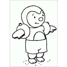 Coloriage T'choupi avec des brassards de natation