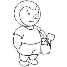 Coloriage T'choupi avec seau et pelle de plage