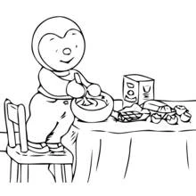 Coloriage Tchoupi préparant un repas dans la cuisine