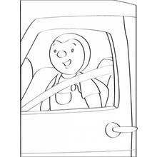 Coloriage T'choupi assis dans la voiture avec sa ceinture