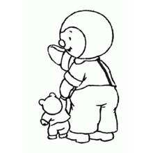 Coloriage T'choupi tenant la main de Doudou