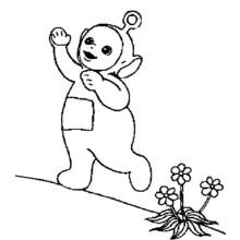 Coloriage Télétubbies saluant joyeusement près des fleurs Coloriage Télétubbies saluant joyeusement près des fleurs
