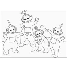 Coloriage Télétubbies jouant ensemble en plein air Coloriage Télétubbies jouant ensemble en plein air