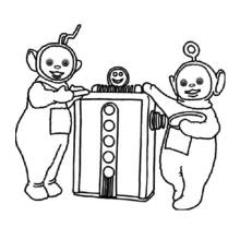 Coloriage Télétubbies jouant avec la machine du bébé soleil Coloriage Télétubbies jouant avec la machine du bébé soleil