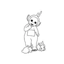 Coloriage Télétubbies avec deux lapins Coloriage Télétubbies avec deux lapins