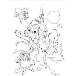 Coloriage Tic et Tac se balançant sur une liane