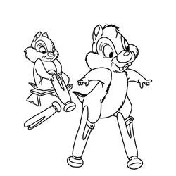Coloriage Tic et Tac jouant avec un gros marteau