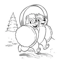 Coloriage Tic et Tac portant une énorme boule de neige