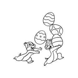 Coloriage Tic et Tac jouant avec des oeufs de Pâques