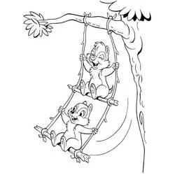 Coloriage Tic et Tac se balançant sur une échelle de corde