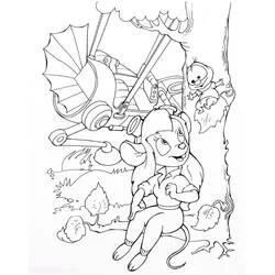 Coloriage Gadget avec sa machine volante près d'un arbre