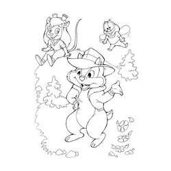 Coloriage Tic, Gadget et Ruzor dans la forêt