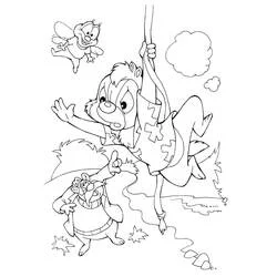 Coloriage Tic et Tac se balançant à une liane avec des amis