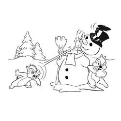 Coloriage Tic et Tac jouant avec un bonhomme de neige