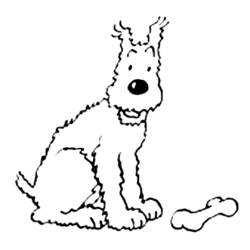 Coloriage Milou assis près d'un os