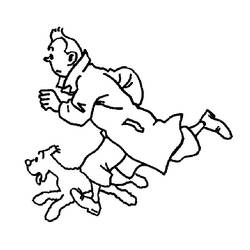 Coloriage Tintin courant avec Milou