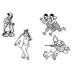 Coloriage Tintin et ses amis en pleine action