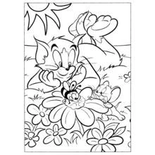 Coloriage Tom et Jerry détendus au milieu des fleurs