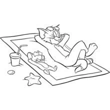 Coloriage Tom et Jerry détendus à la plage