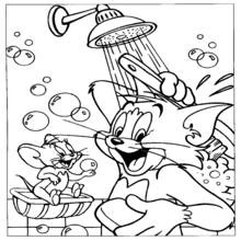 Coloriage Tom et Jerry sous la douche moussante