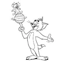 Coloriage Tom faisant tourner Jerry sur une planète