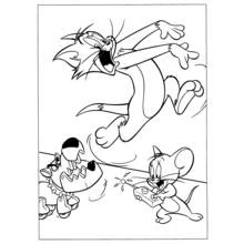 Coloriage Tom effrayé bondissant devant le jouet de Jerry