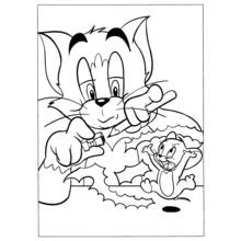 Coloriage Tom se brossant les dents devant Jerry