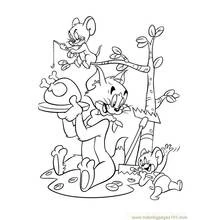 Coloriage Tom portant un poulet avec Jerry et ses amis
