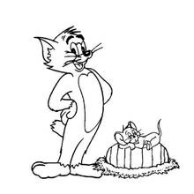 Coloriage Tom debout près de Jerry allongé sur un coussin