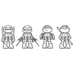 Coloriage Tortue Ninja en groupe de quatre personnages