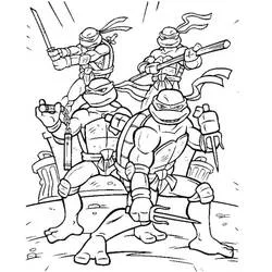 Coloriage Tortue Ninja en équipe prêtes au combat